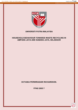 Universiti Putra Malaysia Household Behaviour