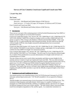 Surveys of Cnoc Coinnich, Cruach Nan Capull and Cruach Nam Mult