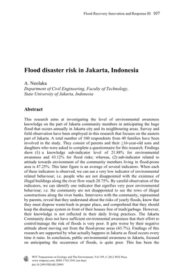 Flood Disaster Risk in Jakarta, Indonesia