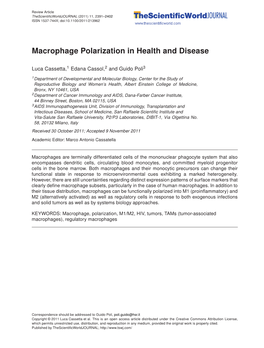 Macrophage Polarization in Health and Disease