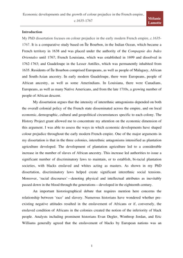 Economic Developments and the Growth of Colour Prejudice in the French Empire, C.1635-1767 Mélanie Lamotte Introduction My