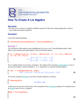 How to Create a Lie Algebra