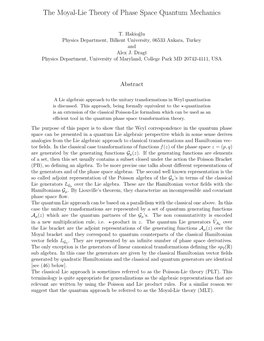 The Moyal-Lie Theory of Phase Space Quantum Mechanics