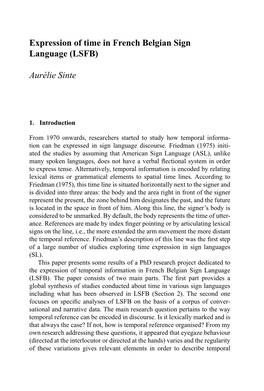 Expression of Time in French Belgian Sign Language (LSFB) Aurélie Sinte