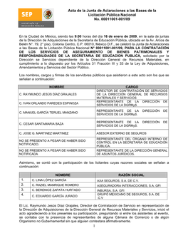 Acta De La Junta De Aclaraciones a Las Bases De La Licitación Pública Nacional No