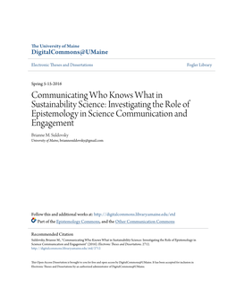 Investigating the Role of Epistemology in Science Communication and Engagement Brianne M