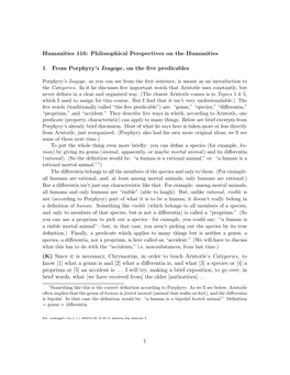 Philosophical Perspectives on the Humanities 1 from Porphyry's