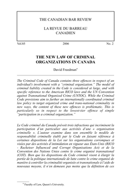 The New Law of Criminal Organizations in Canada
