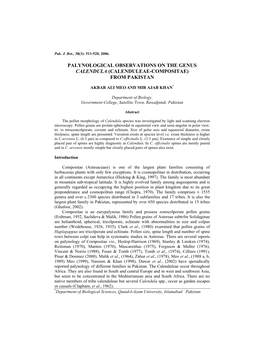 Palynological Observations on the Genus Calendula (Calenduleae-Compositae) from Pakistan