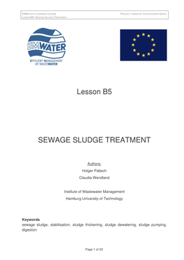 Lesson B5 SEWAGE SLUDGE TREATMENT