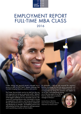 Employment Report Full-Time Mba Class 2016