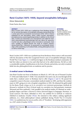 René Cruchet (1875–1959), Beyond Encephalitis Lethargica Olivier Walusinski