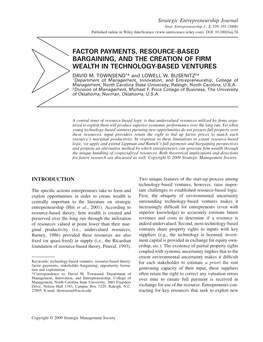 Factor Payments, Resource-Based Bargaining, and the Creation of Firm Wealth in Technology-Based Ventures David M