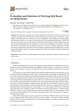 Evaluation and Selection of De-Icing Salt Based on Multi-Factor