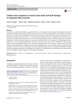 Cellular Stress Responses to Chronic Heat Shock and Shell Damage in Temperate Mya Truncata