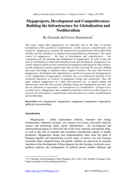 Megaprojects, Development and Competitiveness: Building the Infrastructure for Globalization and Neoliberalism