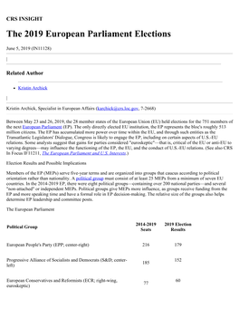 The 2019 European Parliament Elections