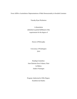 From AIDS to Assimilation: Representations of Male Homosexuality in Swedish Literature