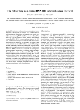 The Role of Long Non‑Coding RNA H19 in Breast Cancer (Review)