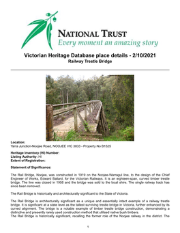 Victorian Heritage Database Place Details - 2/10/2021 Railway Trestle Bridge