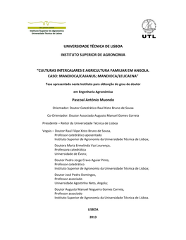 Culturas Intercalares E Agricultura Familiar Em Angola