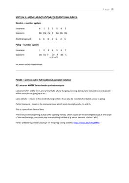 GAMELAN NOTATIONS for TRADITIONAL PIECES. Slendro