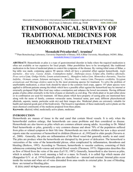 Ethnobotanical Survey of Traditional Medicines for Hemorrhoid Treatment