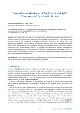 Strengths and Weakness of Traditional and Agile Processes  a Systematic Review