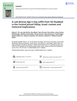 A Late Bronze Age II Clay Coffin from Tel Shaddud in the Central Jezreel Valley, Israel: Context and Historical Implications