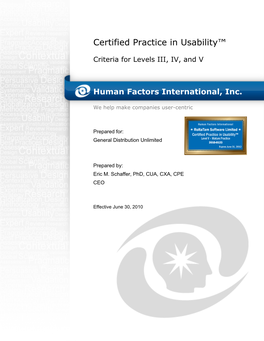 Certified Practice in Usability™ / Criteria for Levels III, IV, and V