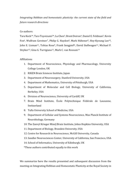 Integrating Hebbian and Homeostatic Plasticity: the Current State of the Field and Future Research Directions