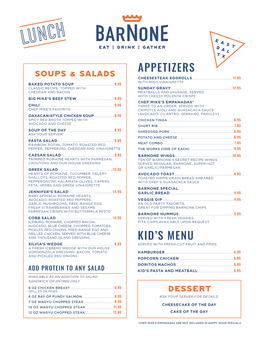 Appetizers Kid's Menu