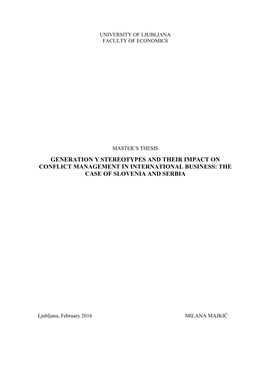 Generation Y Stereotypes and Their Impact on Conflict Management in International Business: the Case of Slovenia and Serbia