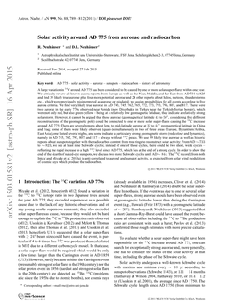 Solar Activity Around AD 775 from Aurorae and Radiocarbon