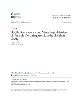 Detailed Geochemical and Mineralogical Analyses of Naturally Occurring Arsenic in the Hawthorn Group Olesya Lazareva University of South Florida