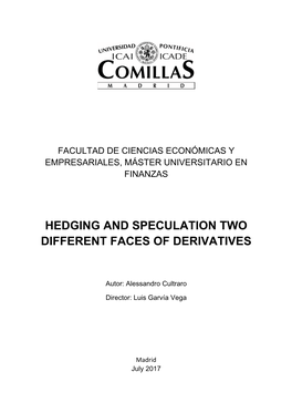 Hedging and Speculation Two Different Faces of Derivatives