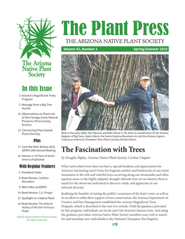 The Plant Press the ARIZONA NATIVE PLANT SOCIETY Volume 42, Number 1 Spring/Summer 2019