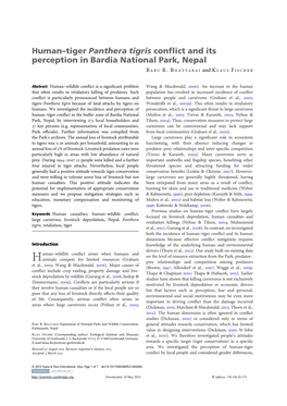 Human–Tiger Panthera Tigris Conflict and Its Perception in Bardia National Park, Nepal