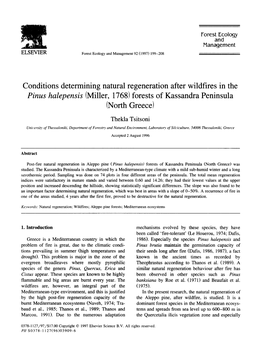 Conditions Determining Natural Regeneration After Wildfires in the Pinus Halepensis (Miller, 1768) Forests of Kassandra Peninsula (North Greece)