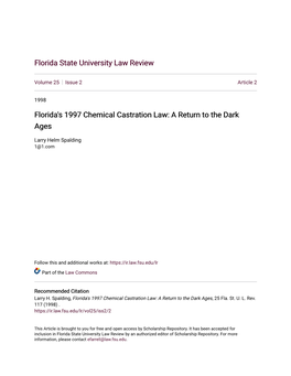 Florida's 1997 Chemical Castration Law: a Return to the Dark Ages