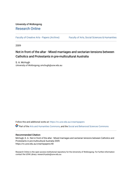 Mixed Marriages and Sectarian Tensions Between Catholics and Protestants in Pre-Multicultural Australia