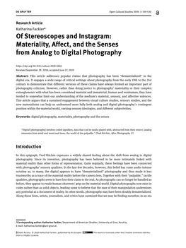 Of Stereoscopes and Instagram: Materiality, Affect, and the Senses from Analog to Digital Photography