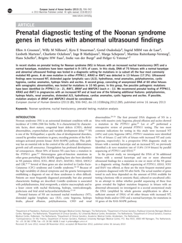 Prenatal Diagnostic Testing of the Noonan Syndrome Genes in Fetuses with Abnormal Ultrasound ﬁndings