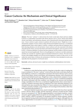 Cancer Cachexia: Its Mechanism and Clinical Significance