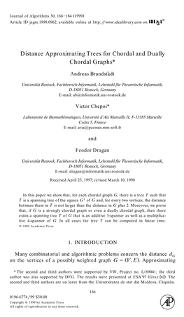 Distance Approximating Trees for Chordal and Dually Chordal Graphs*