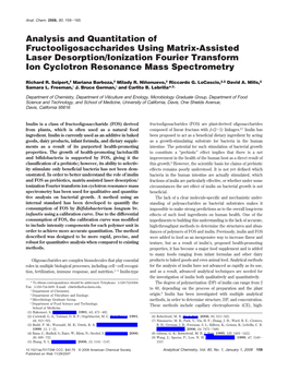 Analysis and Quantitation of Fructooligosaccharides Using Matrix-Assisted Laser Desorption/Ionization Fourier Transform Ion Cyclotron Resonance Mass Spectrometry