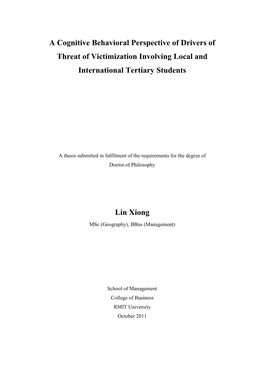 A Cognitive Behavioral Perspective of Drivers of Threat of Victimization Involving Local and International Tertiary Students