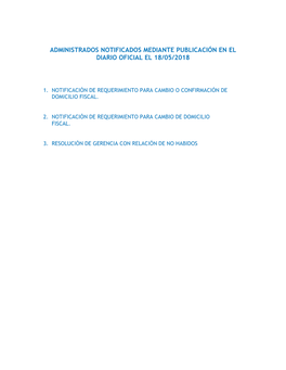 Administrados Notificados Mediante Publicación En El Diario Oficial El 18/05/2018