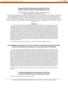 Sponge Mortality at Marathon and Long Key, Florida: Patterns of Species Response and Population Recovery