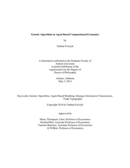 Genetic Algorithms in Agent Based Computational Economics By